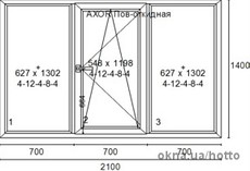 Трехстворчатое окно REHAU 1400х2100